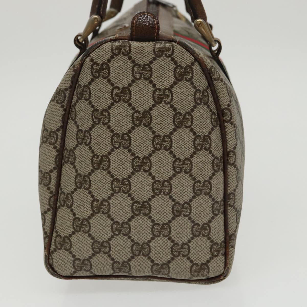 GUCCI GG Supreme Web Sherry Line Boston Bag PVC Beige Red 010 378 95820