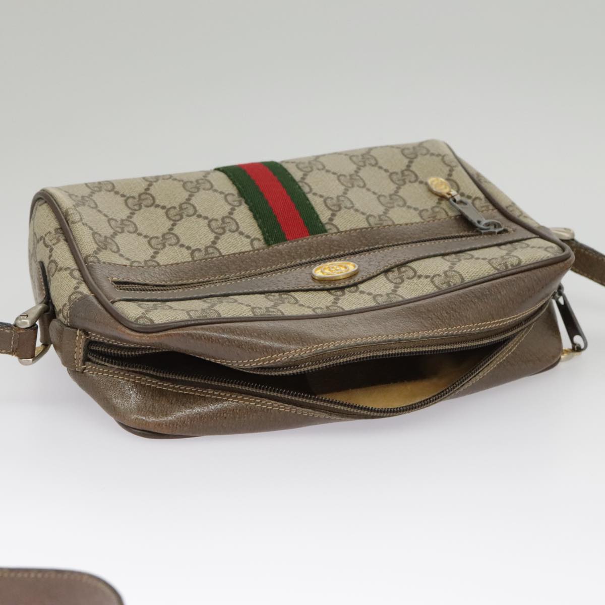 GUCCI GG Supreme Web Sherry Line Shoulder Bag PVC Beige 56 02 004 95827
