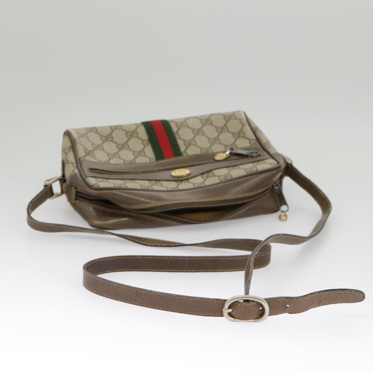 GUCCI GG Supreme Web Sherry Line Shoulder Bag PVC Beige 56 02 004 95827