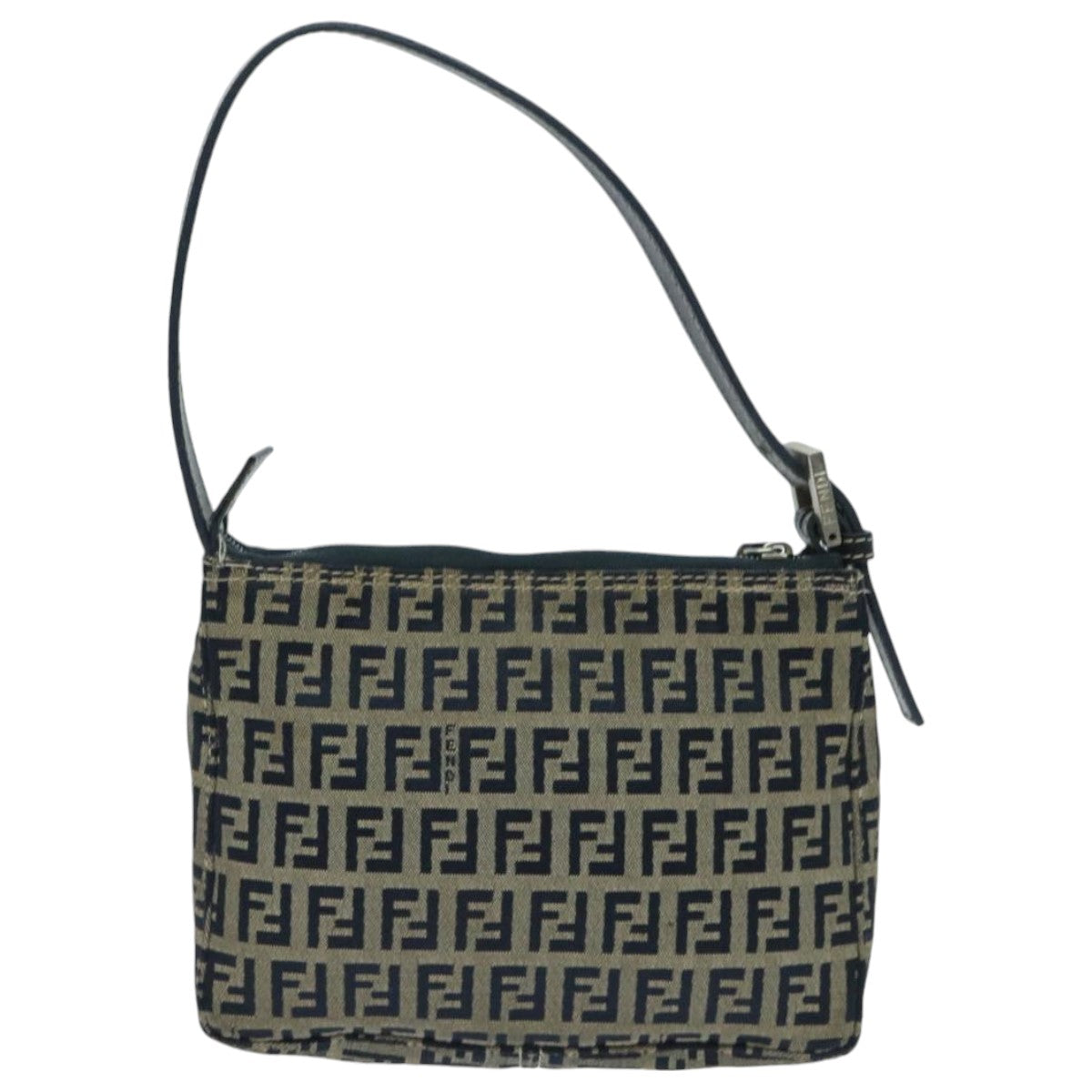 FENDI Zucchino Canvas Accessory Pouch Navy Silver 95850