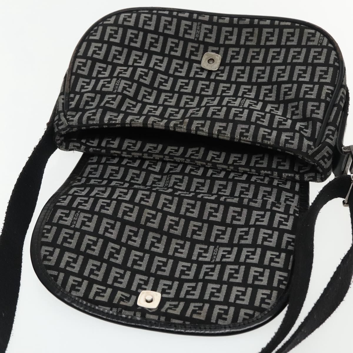 FENDI Zucchino Canvas Shoulder Bag Black 95866