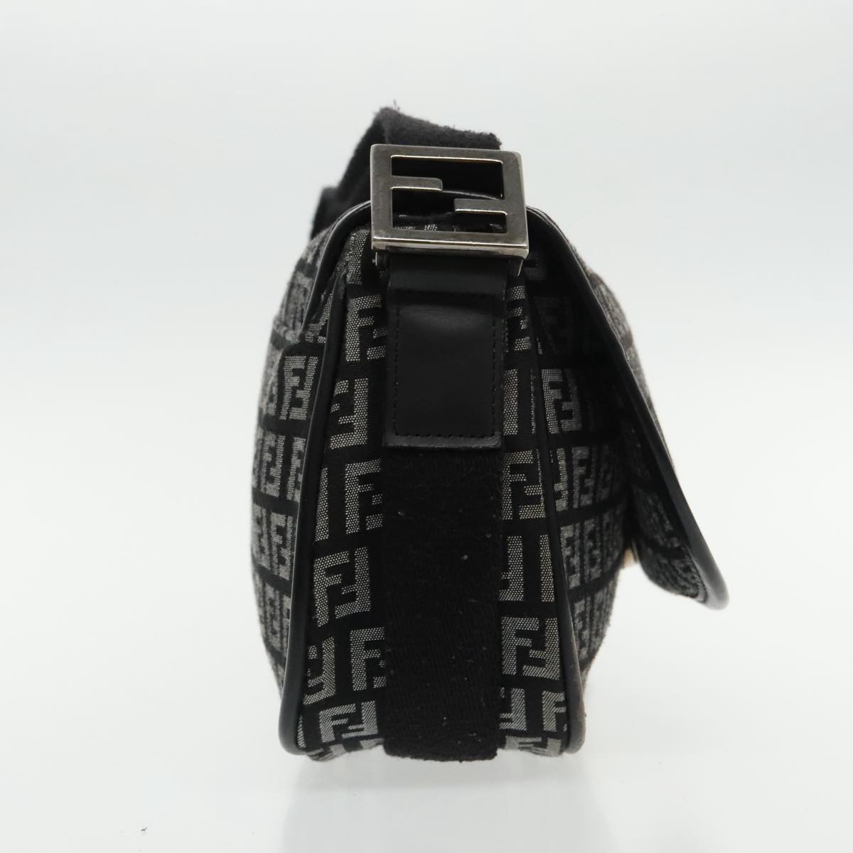 FENDI Zucchino Canvas Shoulder Bag Black 95866