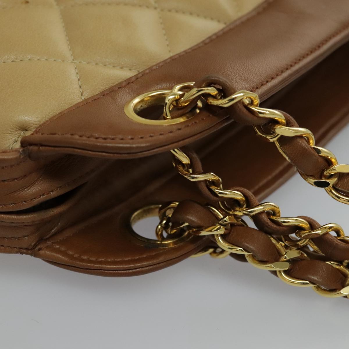 CHANEL Chain Shoulder Bag Lamb Skin Beige Gold CC 95932