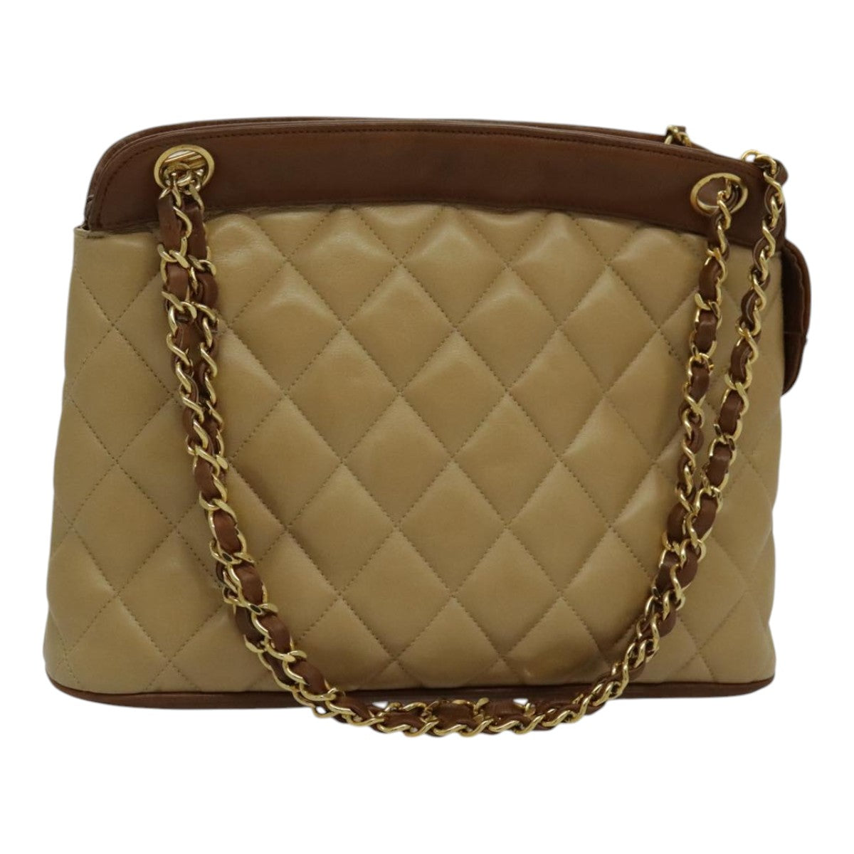 CHANEL Chain Shoulder Bag Lamb Skin Beige Gold CC 95932