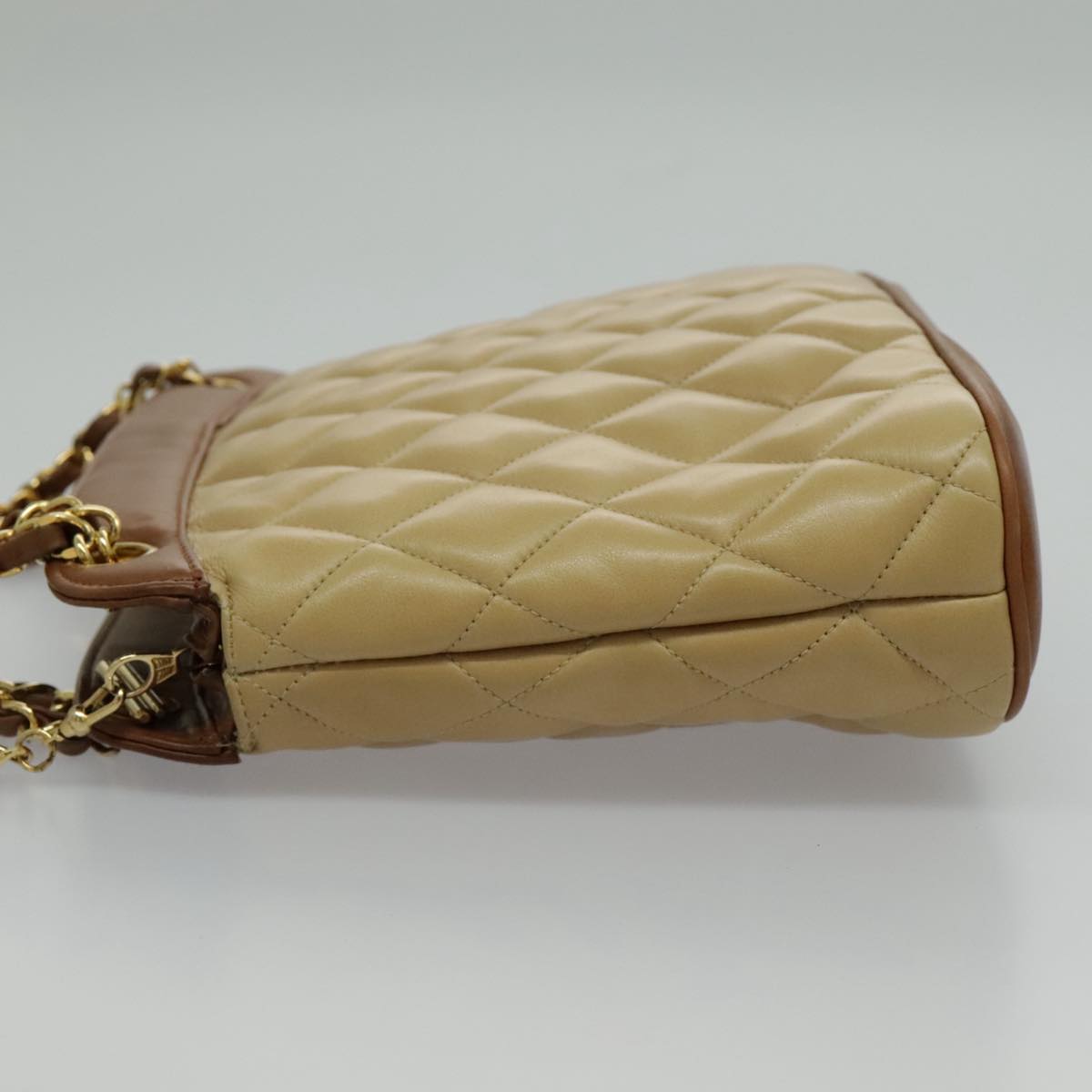 CHANEL Chain Shoulder Bag Lamb Skin Beige Gold CC 95932