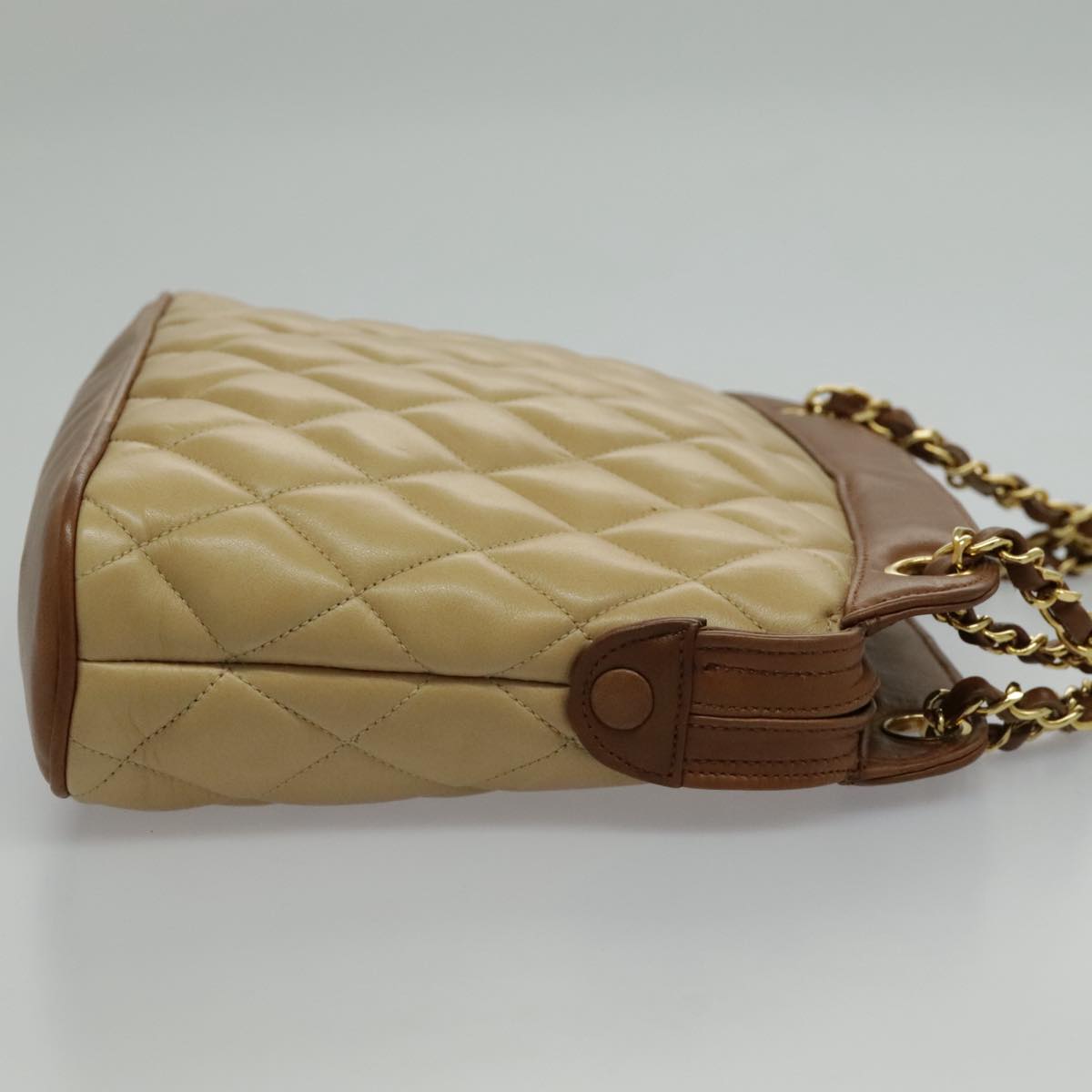CHANEL Chain Shoulder Bag Lamb Skin Beige Gold CC 95932