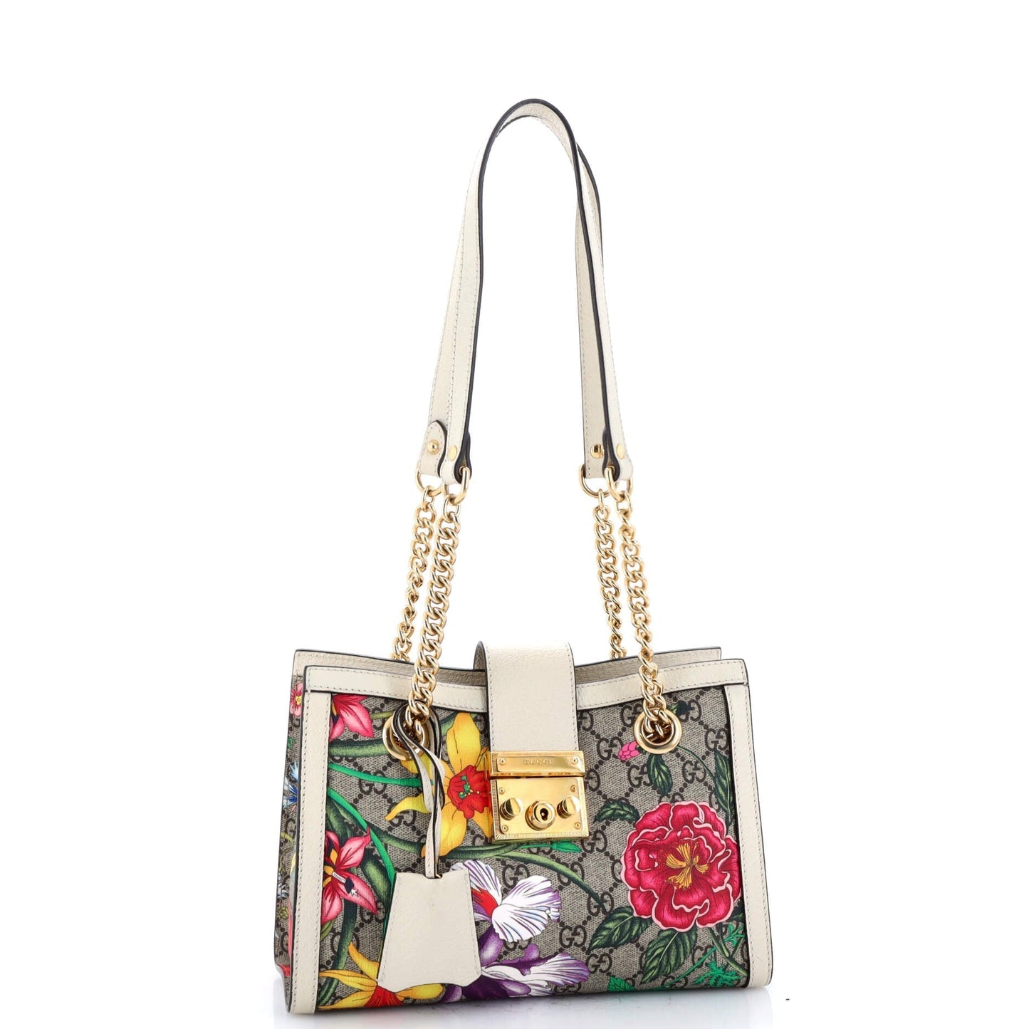 Padlock Chain Tote Flora GG Coated Canvas Small