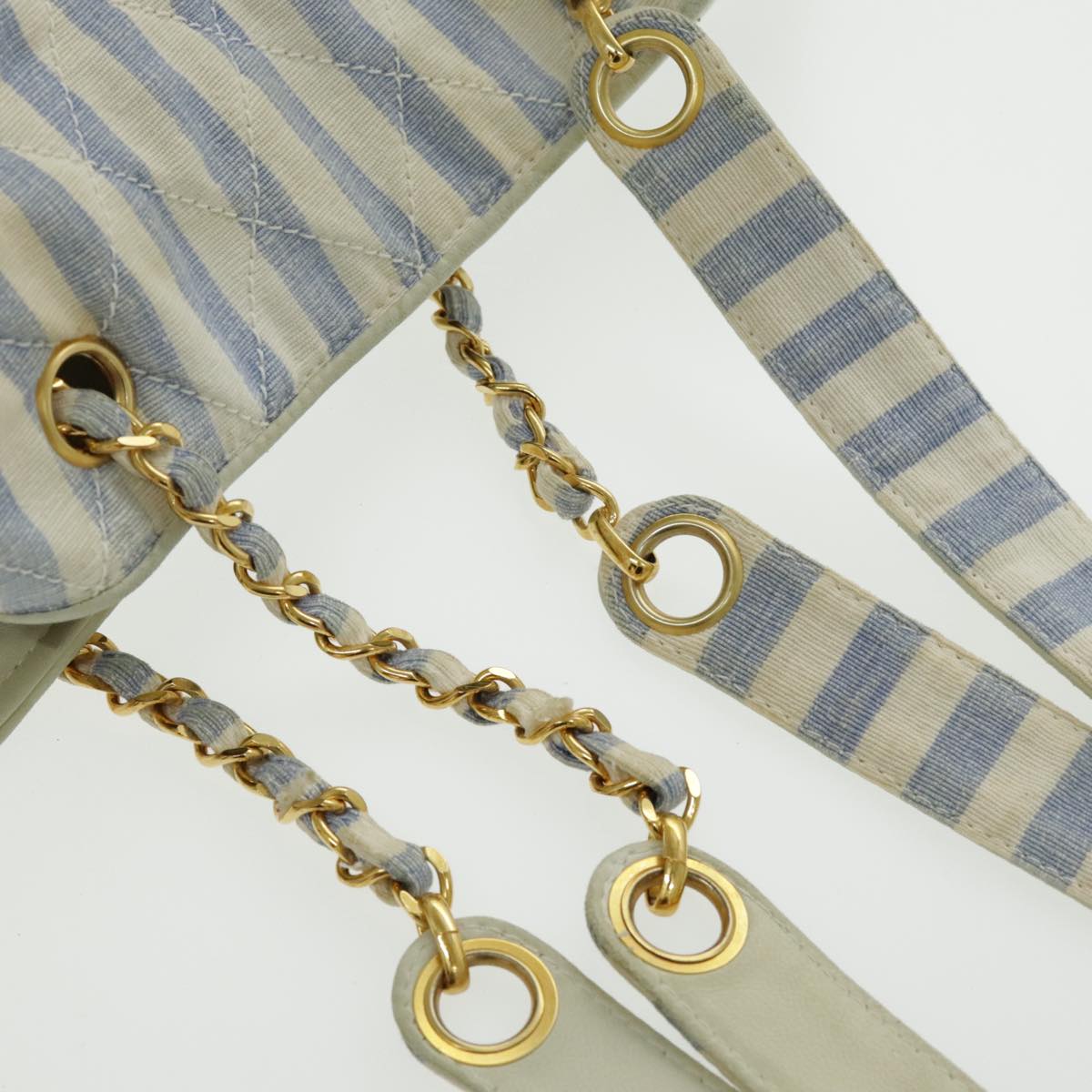CHANEL Shoulder Bag Canvas Gold Blue CC 96215A