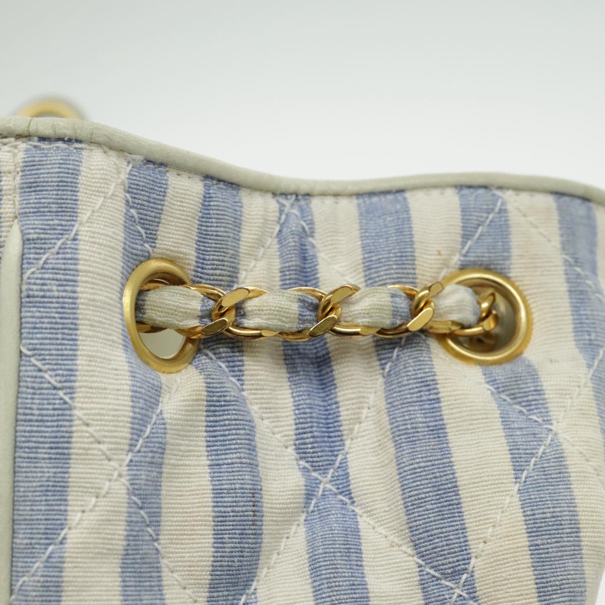 CHANEL Shoulder Bag Canvas Gold Blue CC 96215A