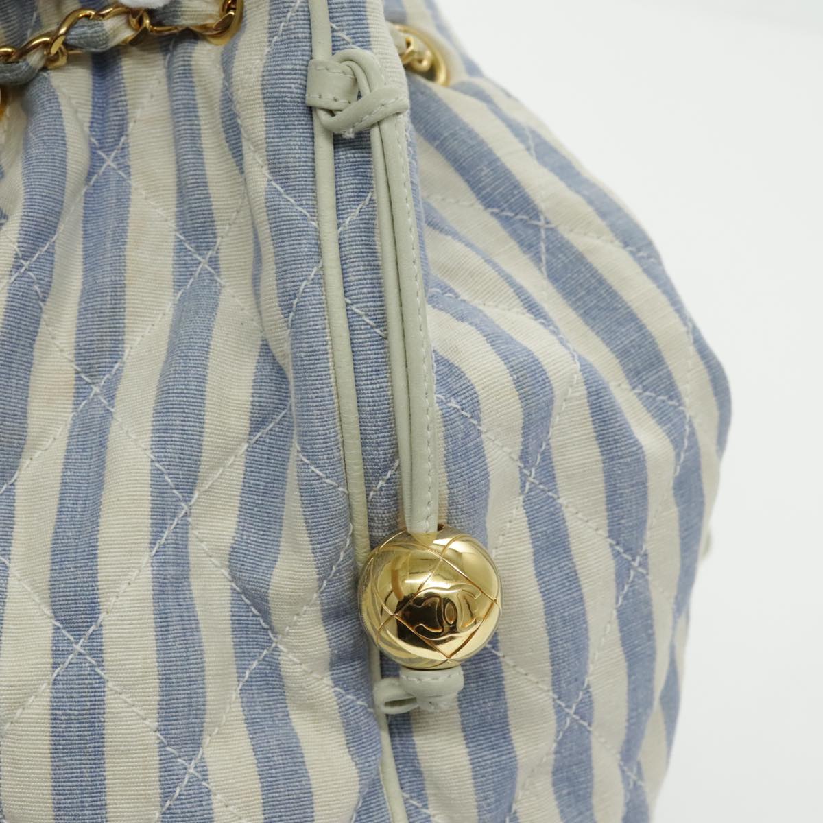 CHANEL Shoulder Bag Canvas Gold Blue CC 96215A