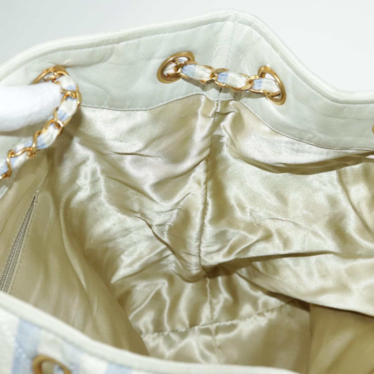 CHANEL Shoulder Bag Canvas Gold Blue CC 96215A
