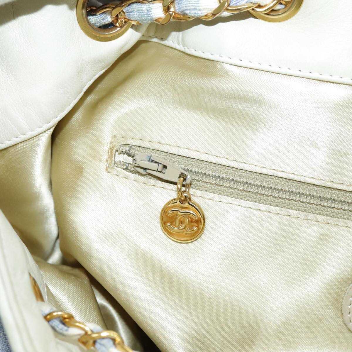 CHANEL Shoulder Bag Canvas Gold Blue CC 96215A