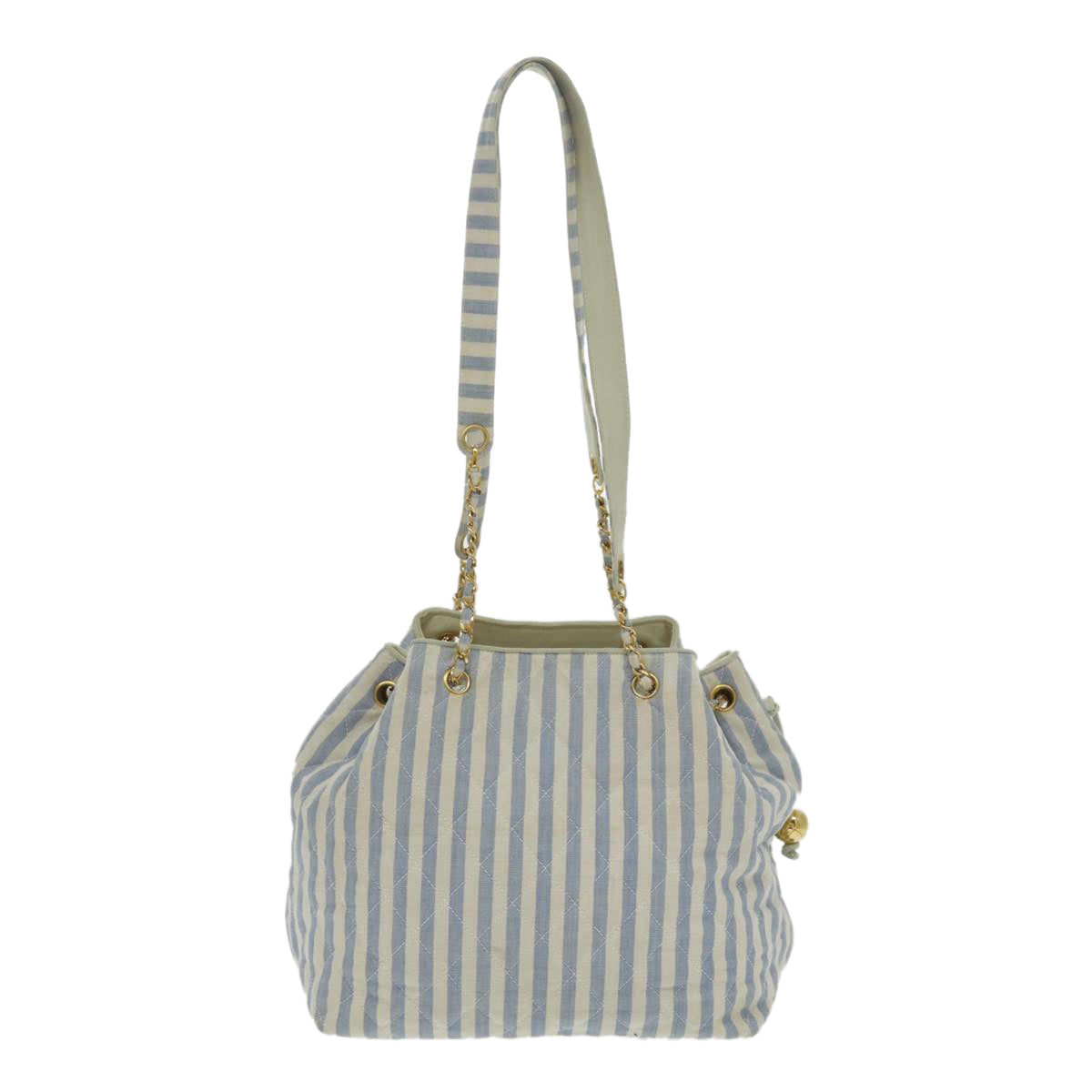 CHANEL Shoulder Bag Canvas Gold Blue CC 96215A