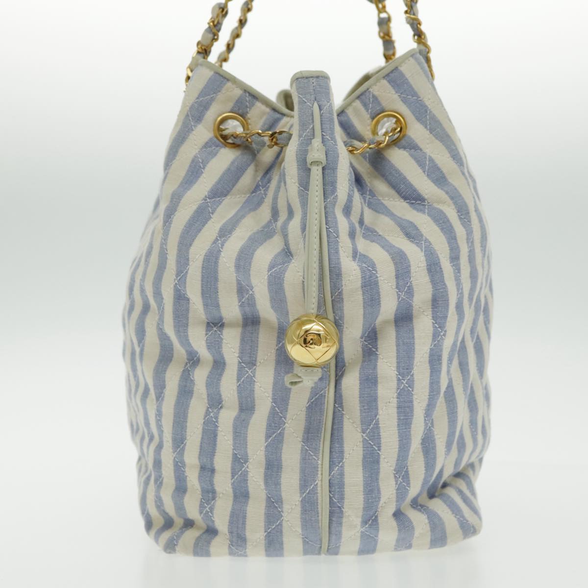 CHANEL Shoulder Bag Canvas Gold Blue CC 96215A