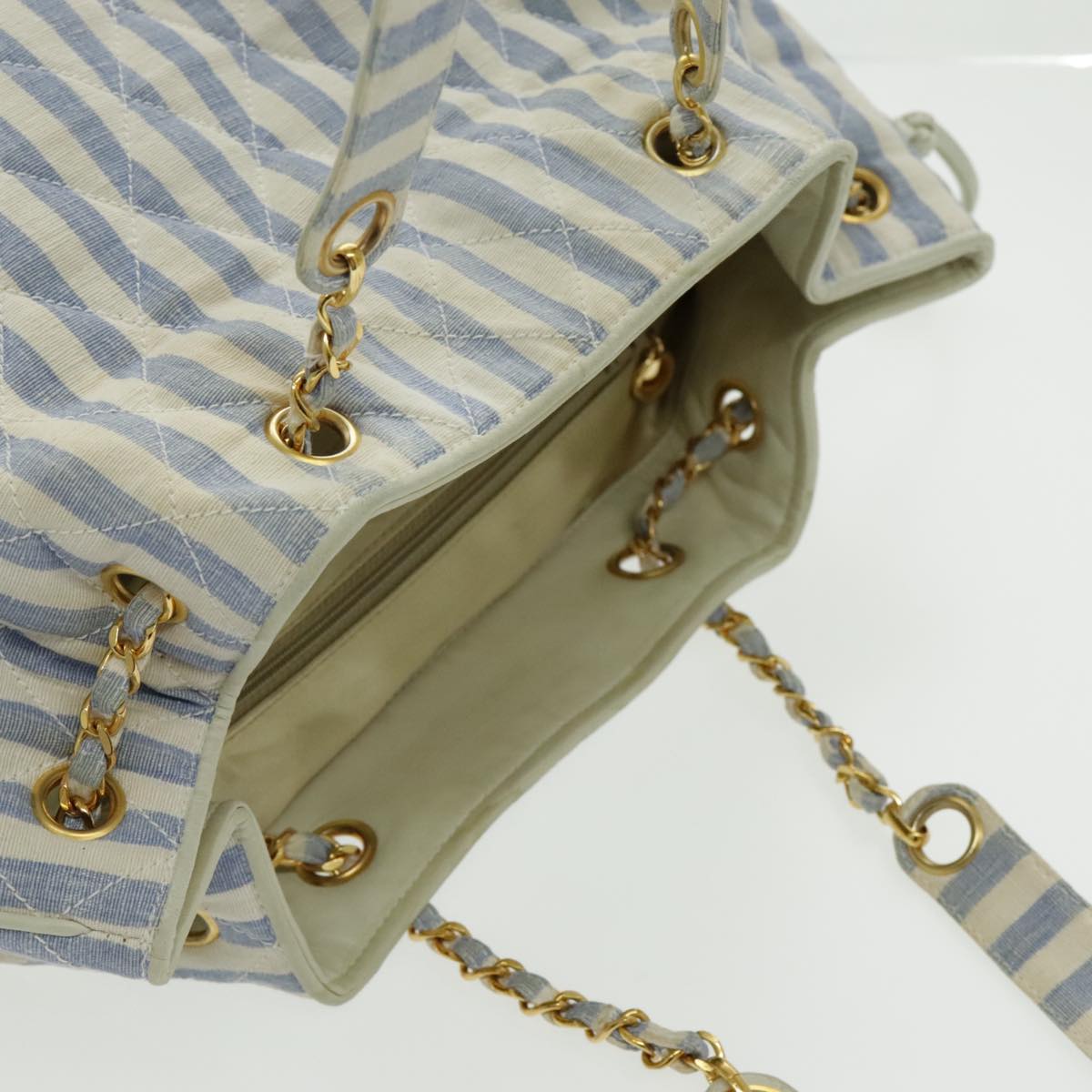 CHANEL Shoulder Bag Canvas Gold Blue CC 96215A