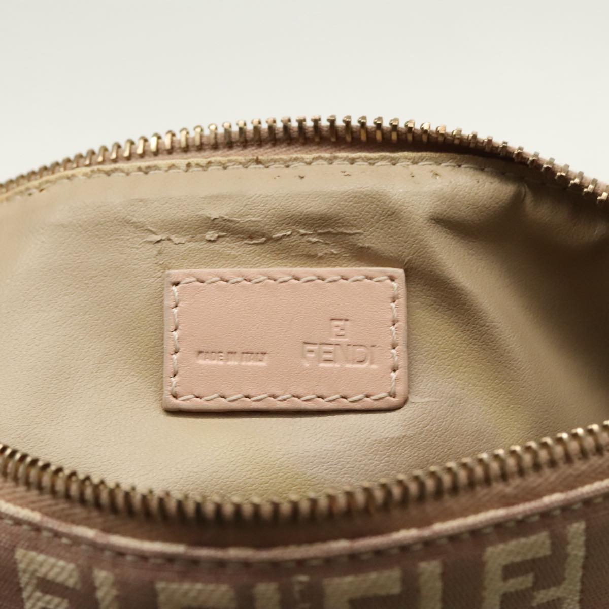 FENDI Zucchino Canvas Pouch Beige Gold 96439