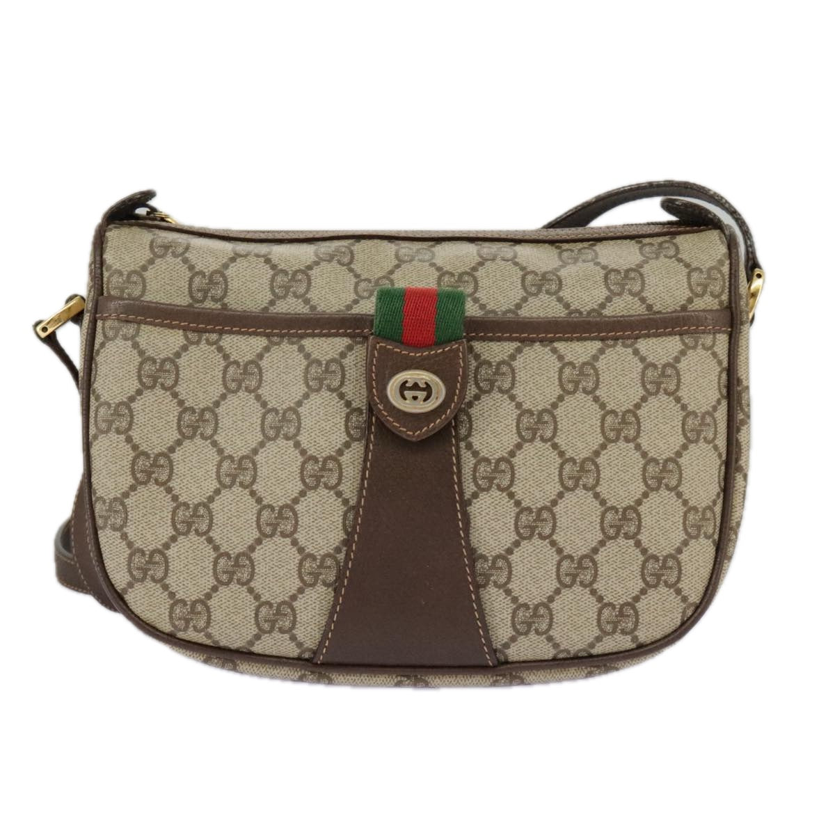 GUCCI GG Supreme Web Sherry Line Shoulder Bag PVC Beige 89 02 032 96515
