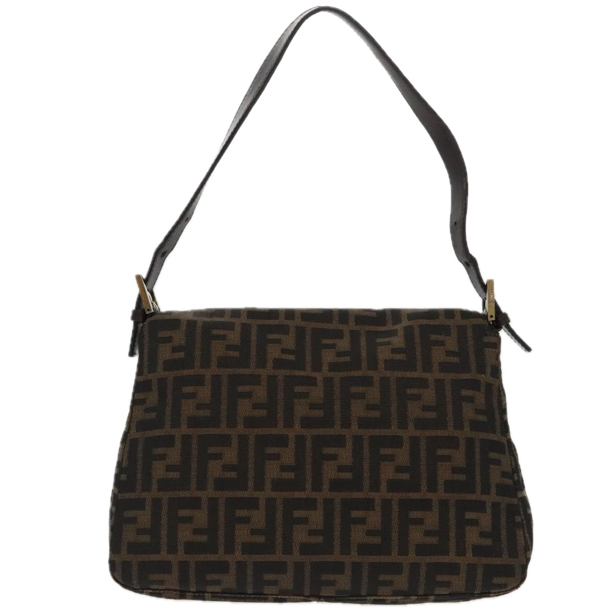 FENDI Zucca Canvas Mamma Baguette Shoulder Bag Black Brown Silver 96635
