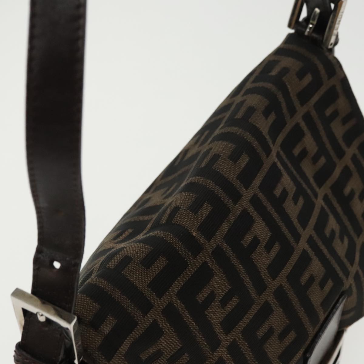 FENDI Zucca Canvas Mamma Baguette Shoulder Bag Black Brown Silver 96635