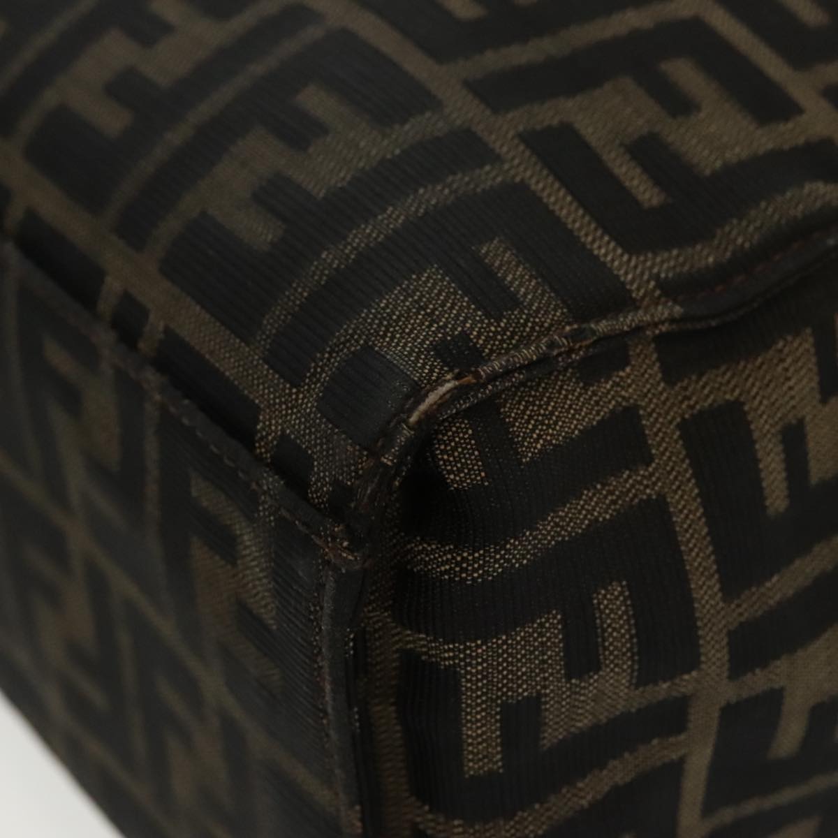FENDI Zucca Canvas Mamma Baguette Shoulder Bag Black Brown Silver 96636