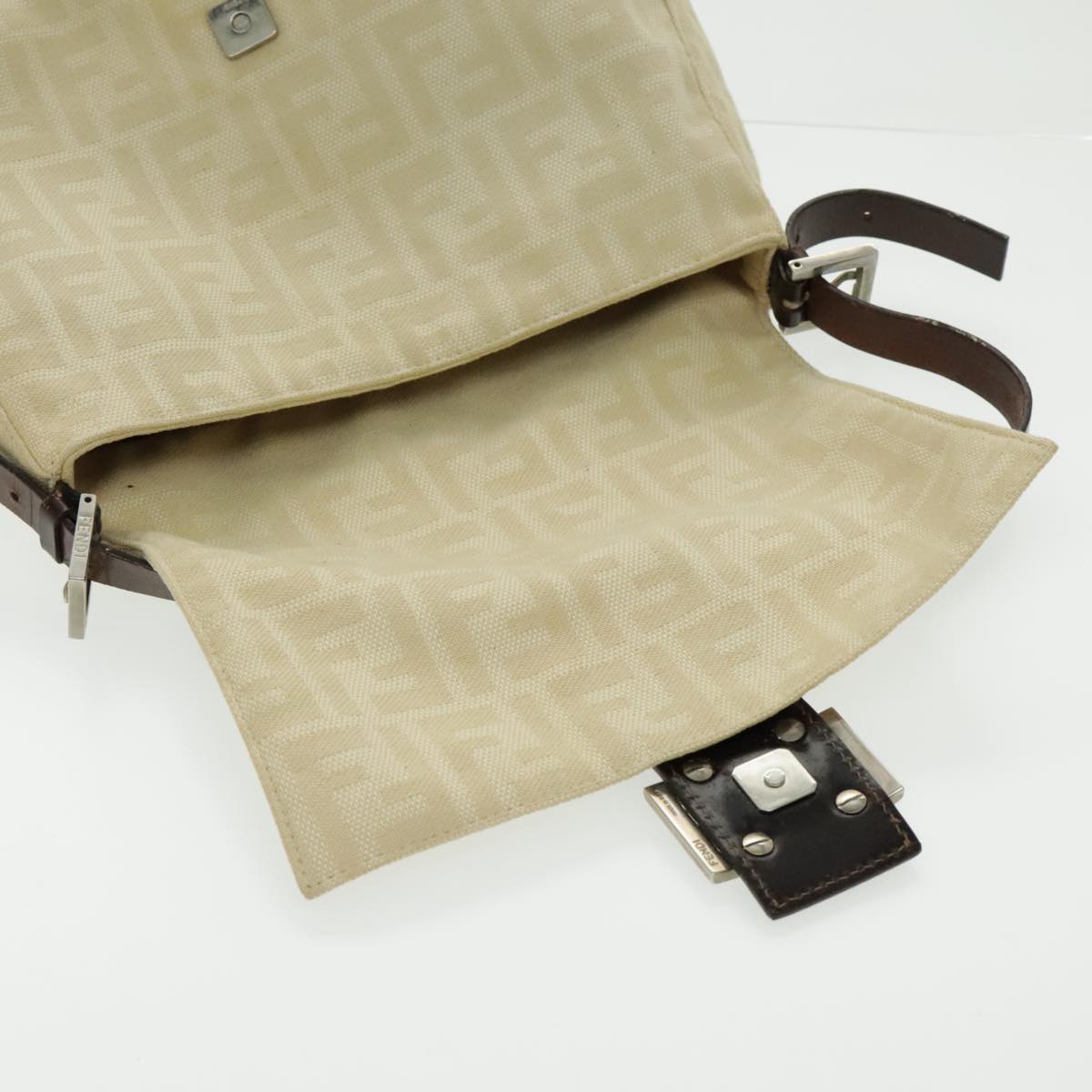 FENDI Zucca Canvas Mamma Baguette Shoulder Bag Beige 96676