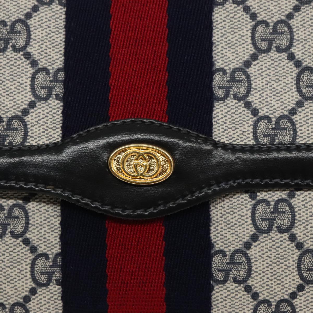 GUCCI GG Supreme Sherry Line Clutch Bag PVC Navy Red 67 014 3087 96744