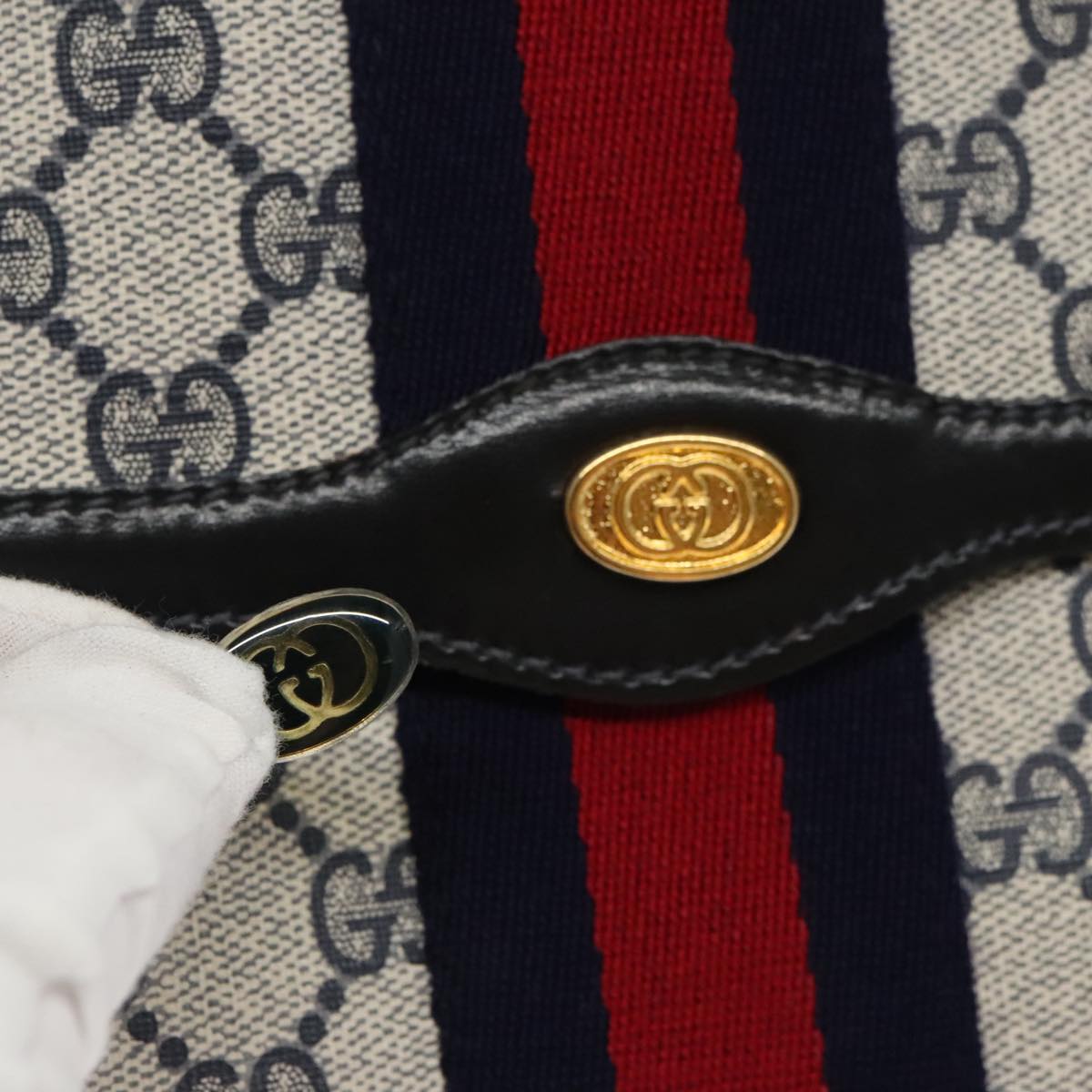 GUCCI GG Supreme Sherry Line Clutch Bag PVC Navy Red 67 014 3087 96744