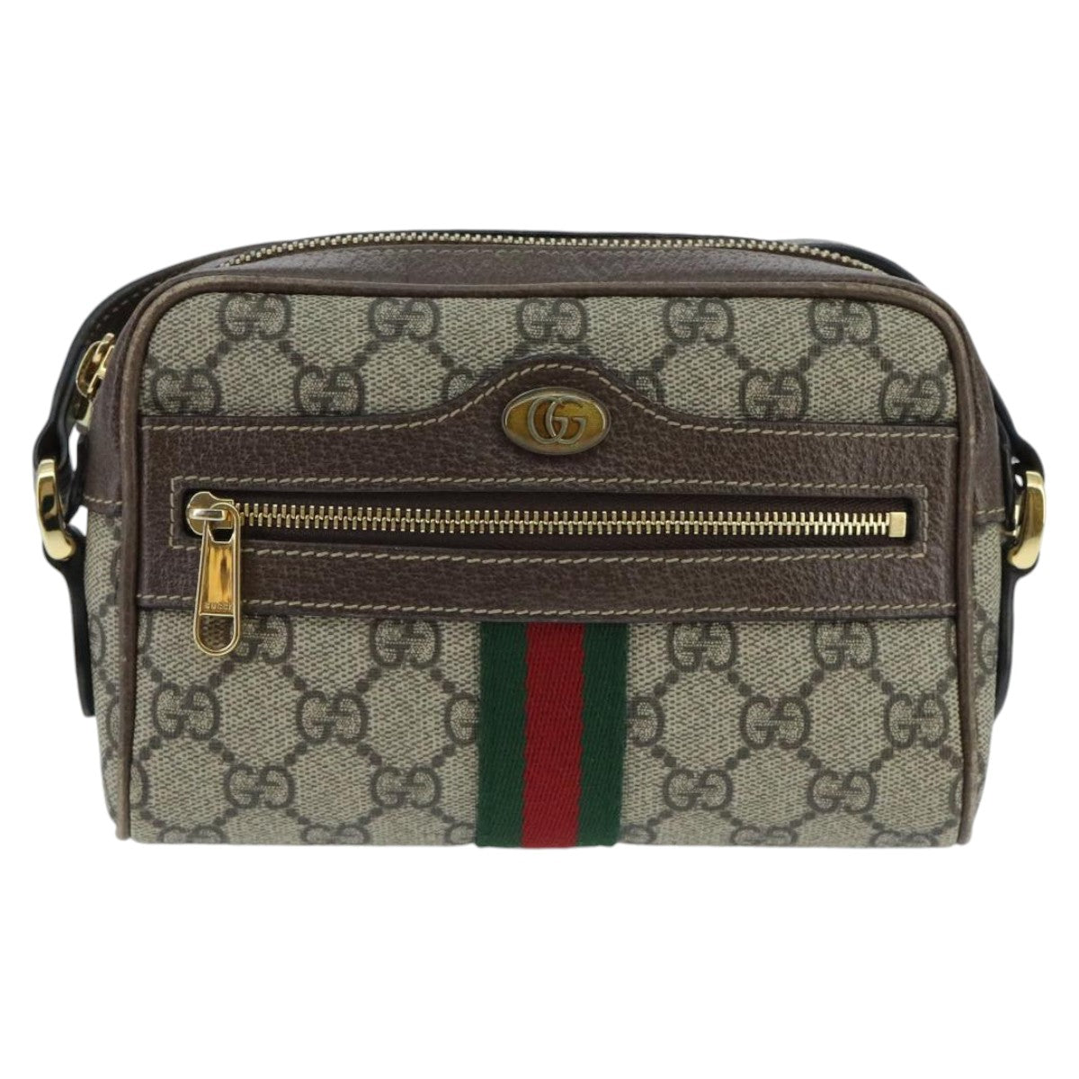 GUCCI GG Supreme Web Sherry Line Shoulder Bag PVC Beige Red 517350 96748