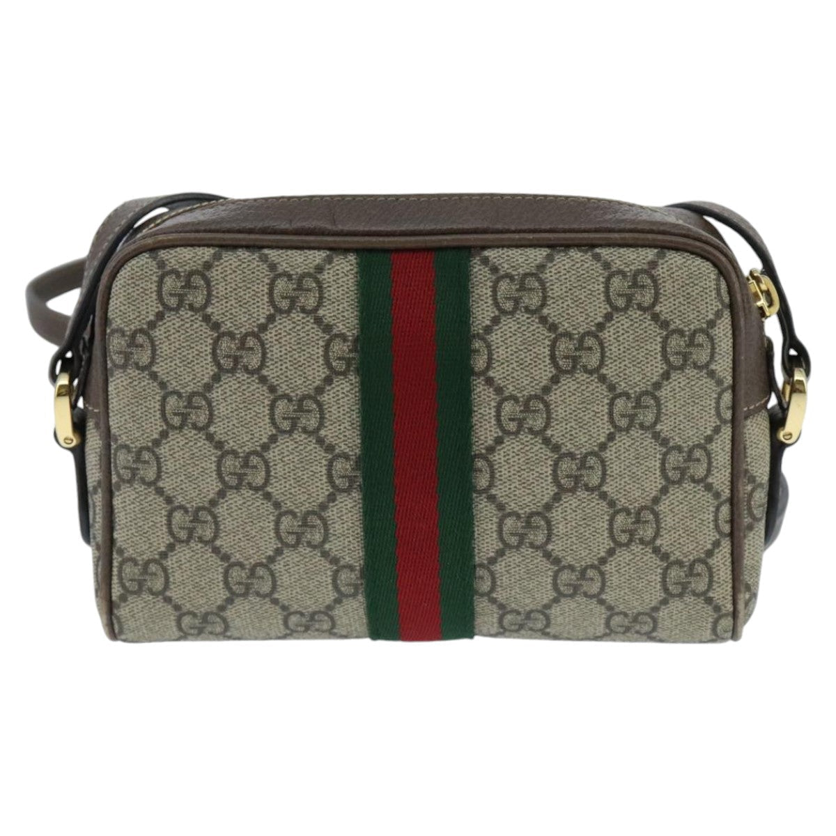 GUCCI GG Supreme Web Sherry Line Shoulder Bag PVC Beige Red 517350 96748