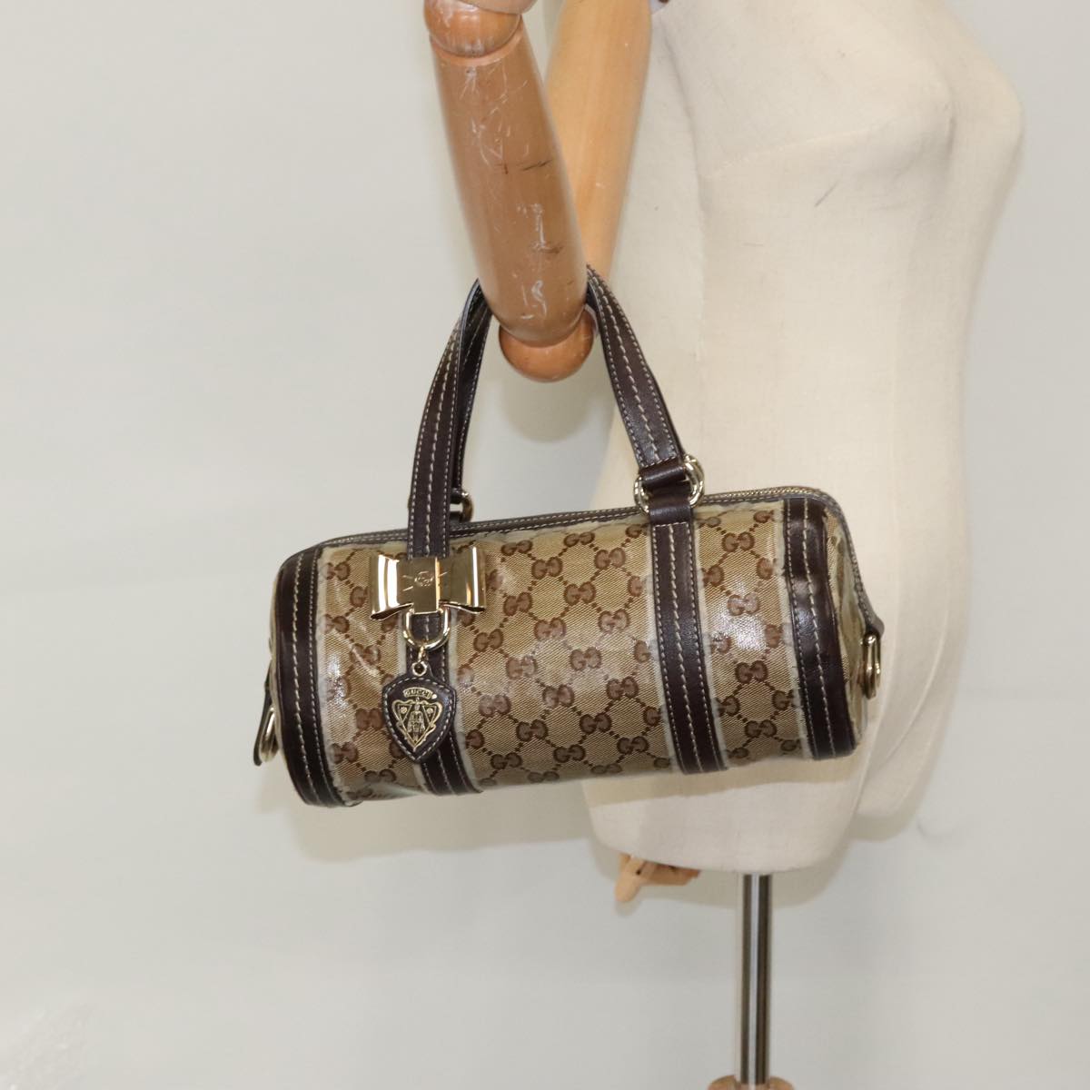 GUCCI GG Crystal Hand Bag Beige Gold 181485 96794