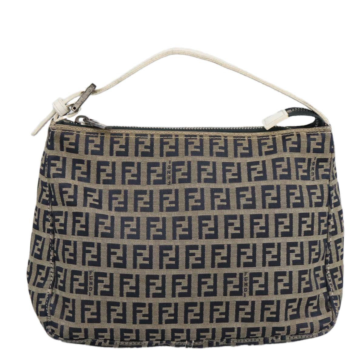 FENDI Zucchino Canvas Hand Bag Navy Silver 96939