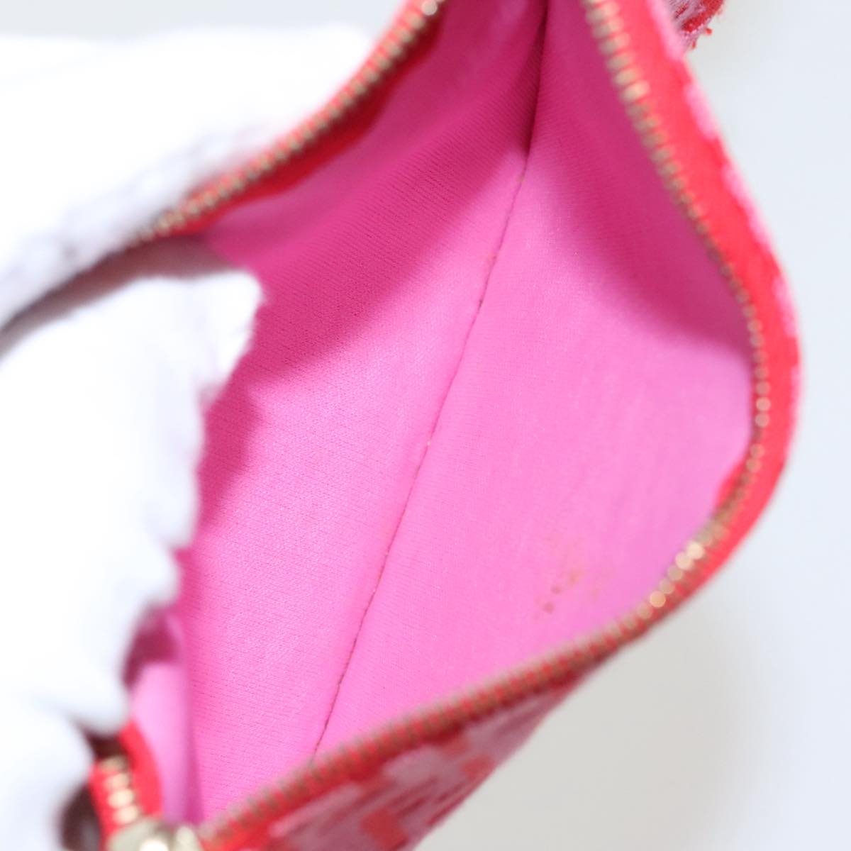 FENDI Zucchino Canvas Hand Bag Red Gold 96951