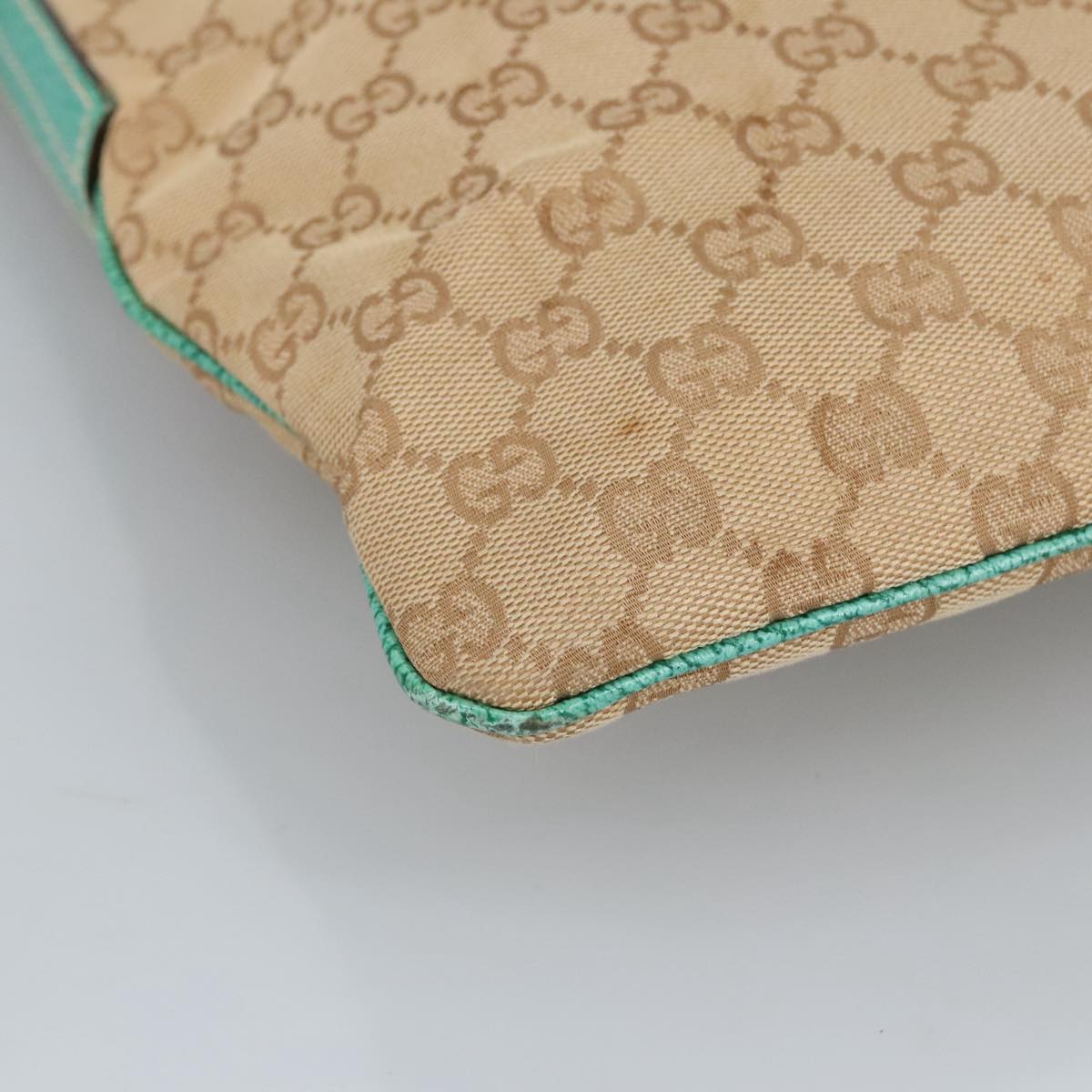 GUCCI GG Canvas Shoulder Bag Beige Silver Green 113013 96980