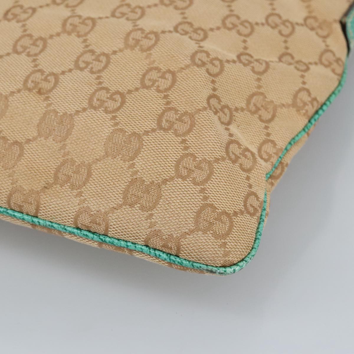 GUCCI GG Canvas Shoulder Bag Beige Silver Green 113013 96980