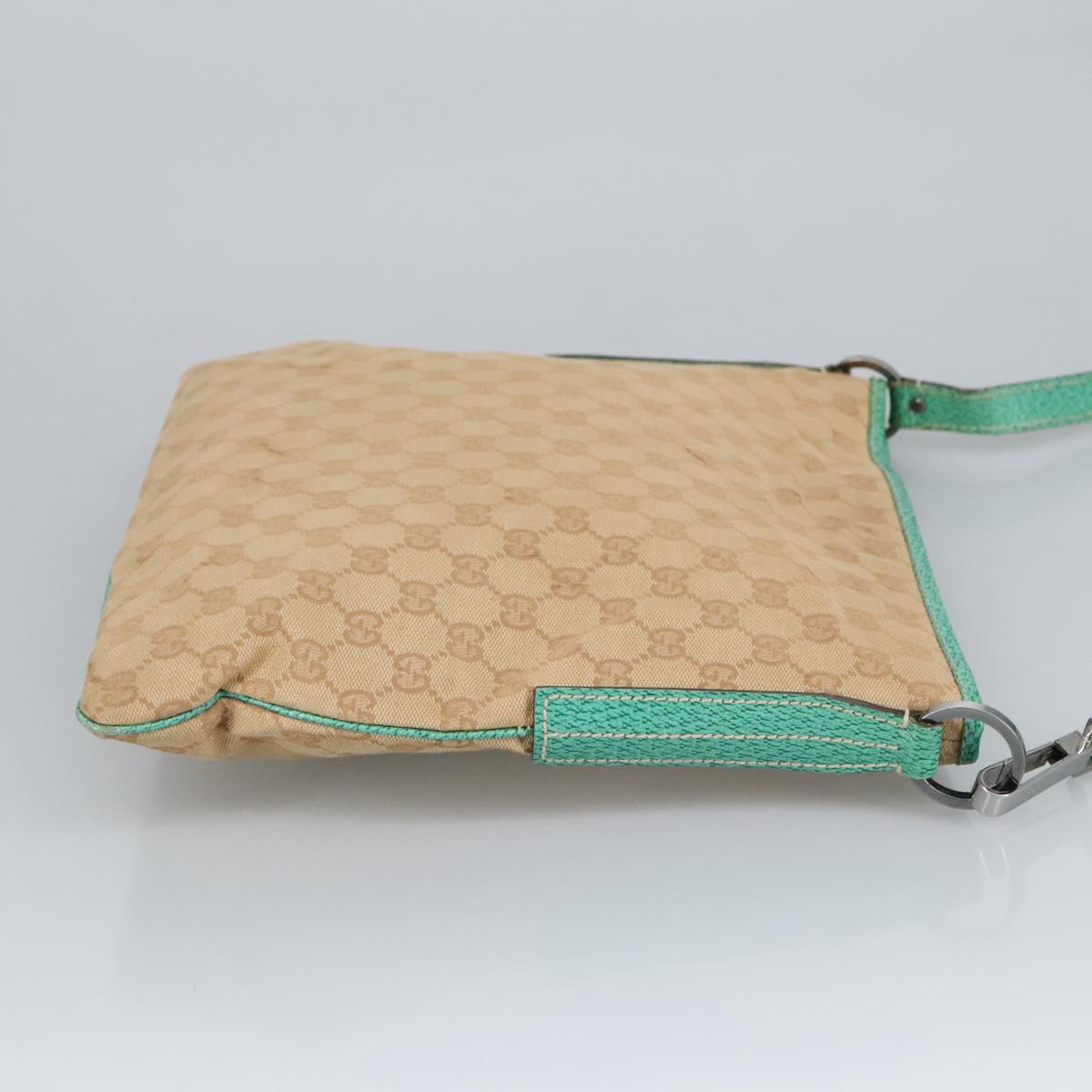 GUCCI GG Canvas Shoulder Bag Beige Silver Green 113013 96980