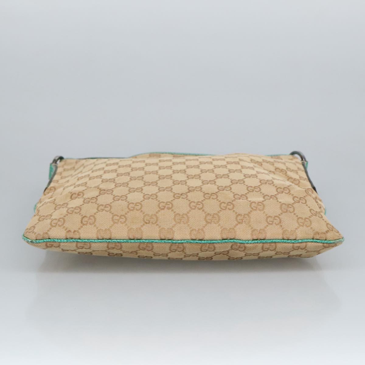 GUCCI GG Canvas Shoulder Bag Beige Silver Green 113013 96980