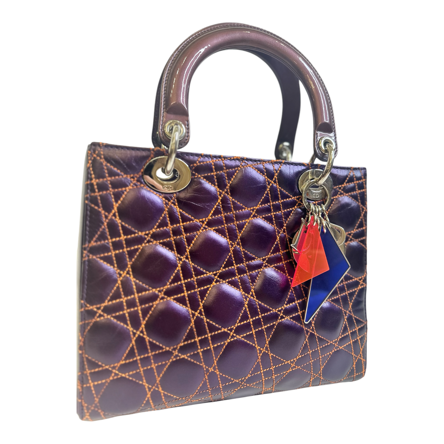 Christian Dior Metallic Lambskin Cannage Medium Anselm Reyle Lady Dior Purple Orange