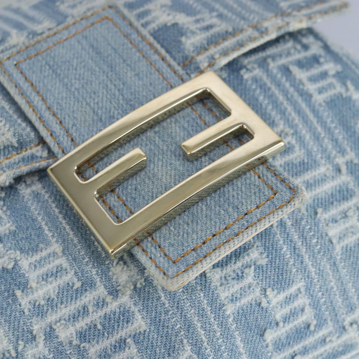 FENDI Zucca Canvas Shoulder Bag Denim Blue Gold 97001