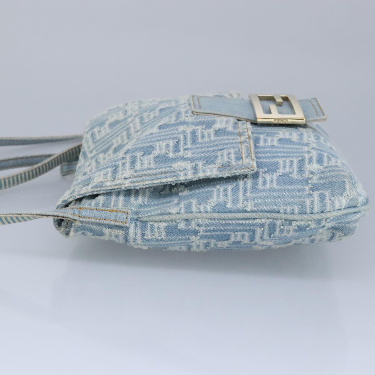 FENDI Zucca Canvas Shoulder Bag Denim Blue Gold 97001