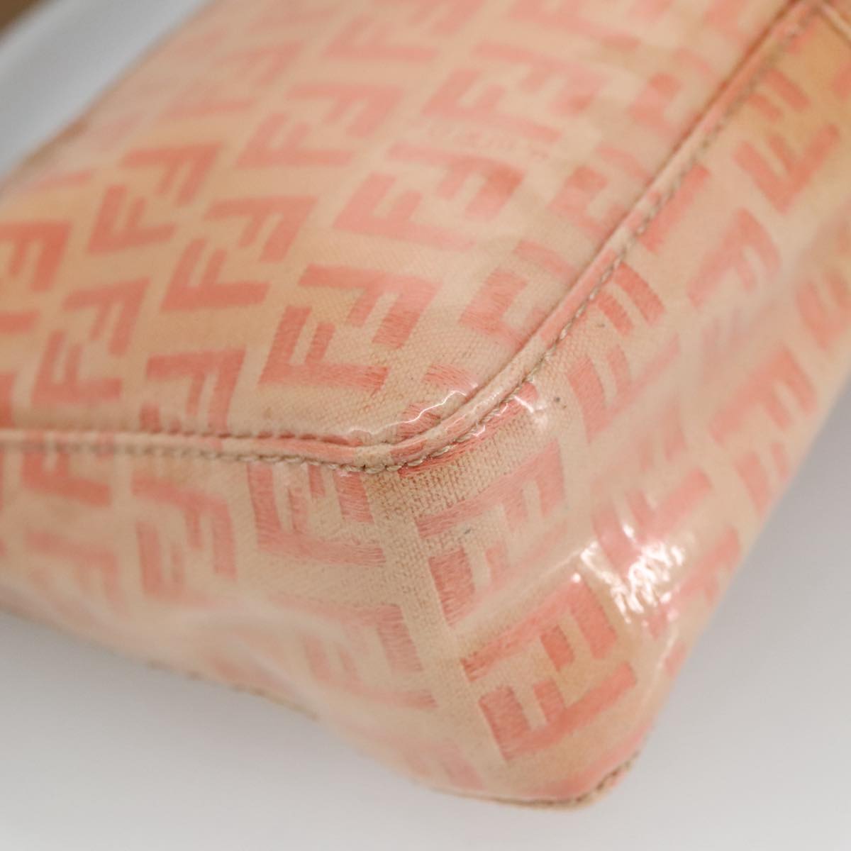 FENDI Zucchino Canvas Hand Bag Enamel Orange Gold 97013