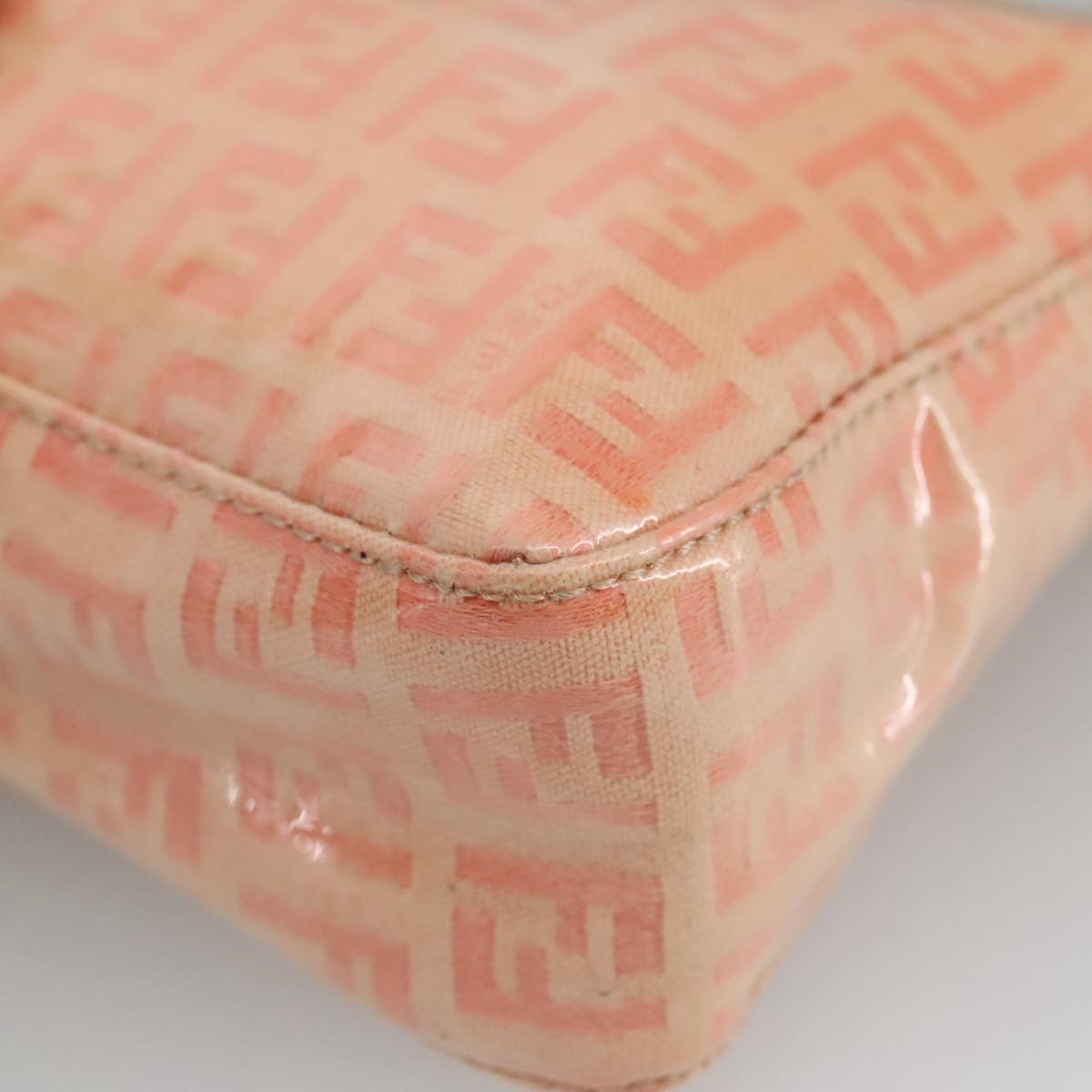 FENDI Zucchino Canvas Hand Bag Enamel Orange Gold 97013