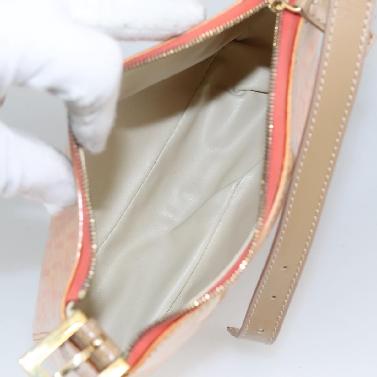 FENDI Zucchino Canvas Hand Bag Enamel Orange Gold 97013
