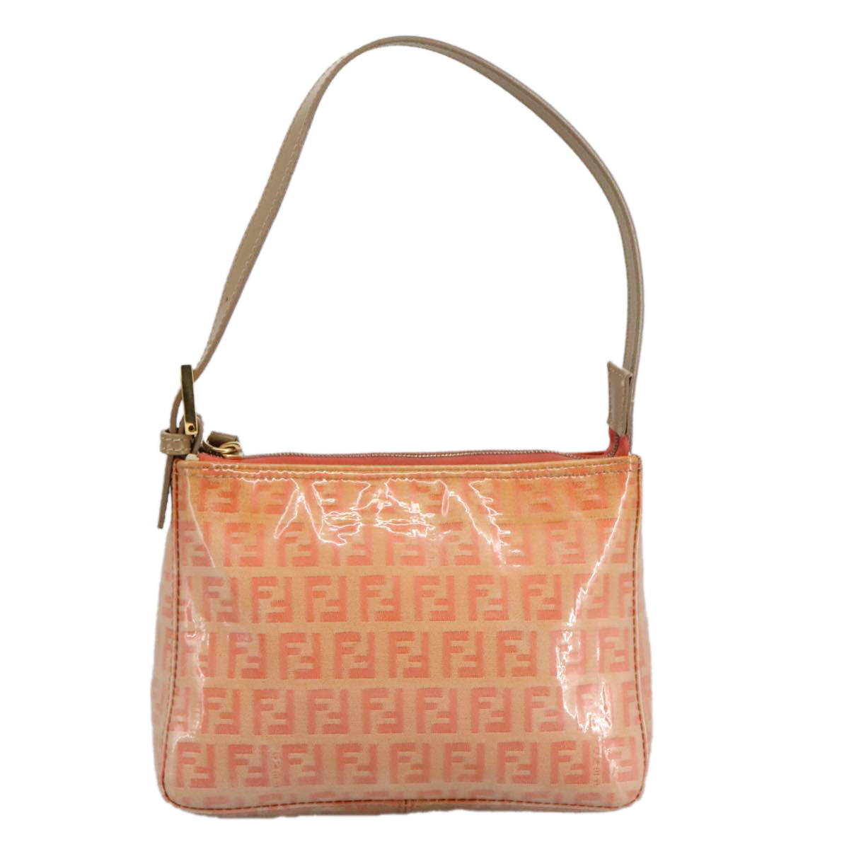 FENDI Zucchino Canvas Hand Bag Enamel Orange Gold 97013