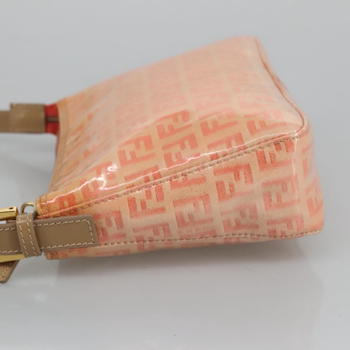 FENDI Zucchino Canvas Hand Bag Enamel Orange Gold 97013