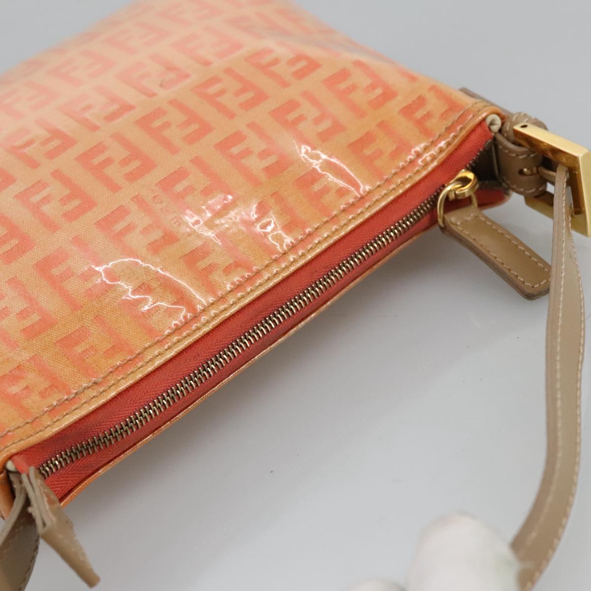 FENDI Zucchino Canvas Hand Bag Enamel Orange Gold 97013