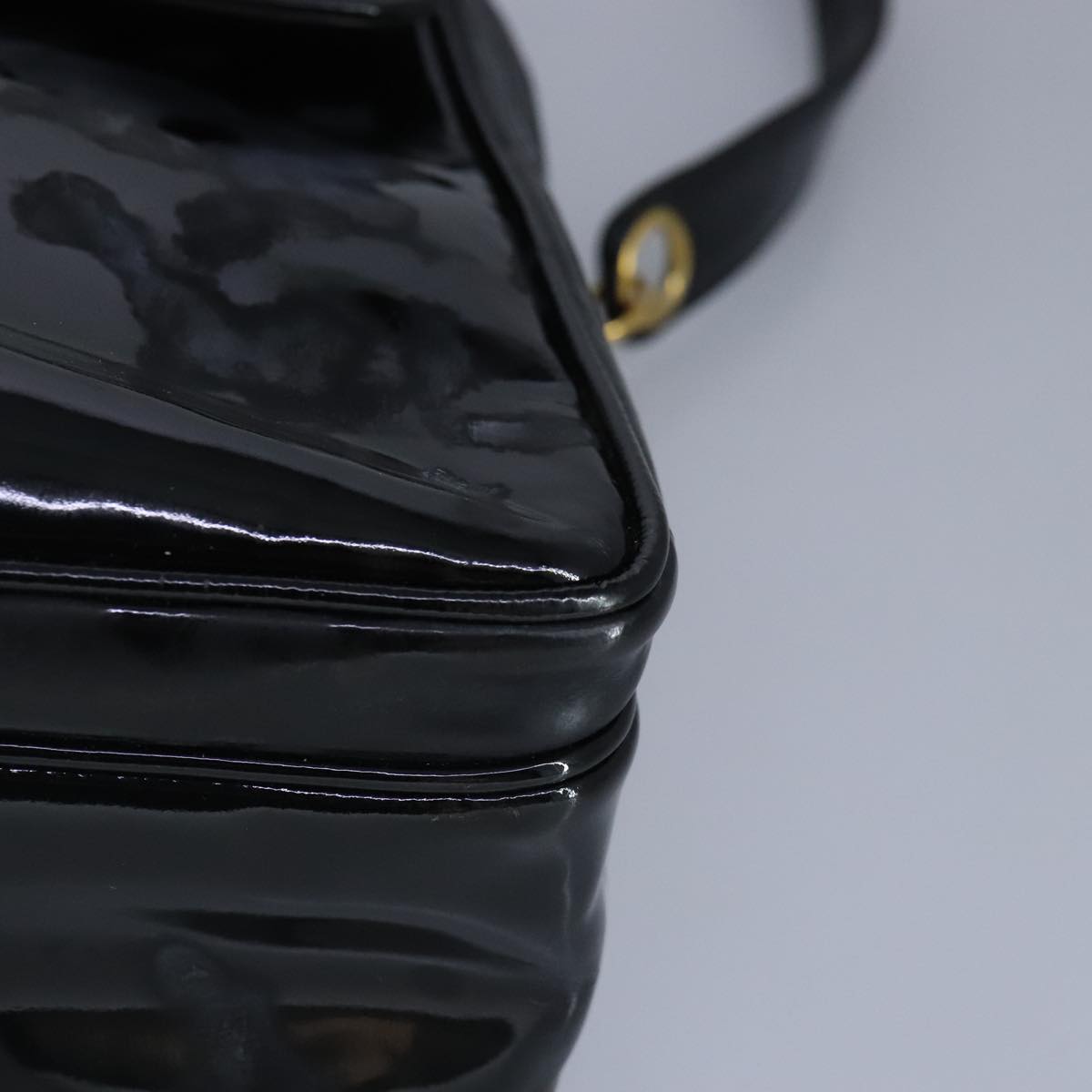 CHANEL Chain Tote Bag Patent leather Black Gold CC 97057