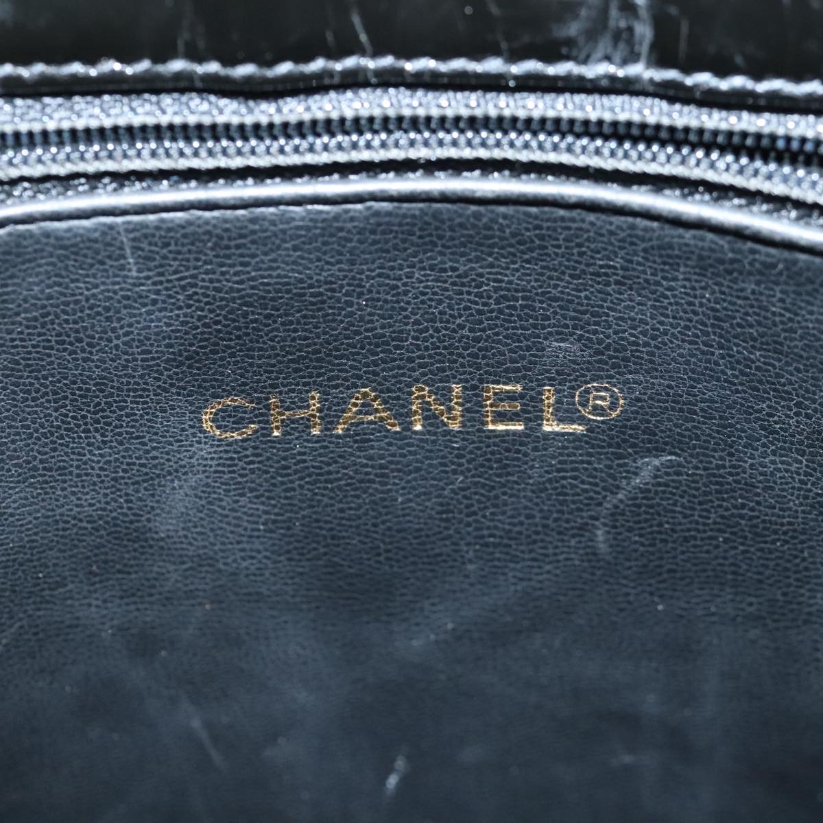 CHANEL Chain Tote Bag Patent leather Black Gold CC 97057