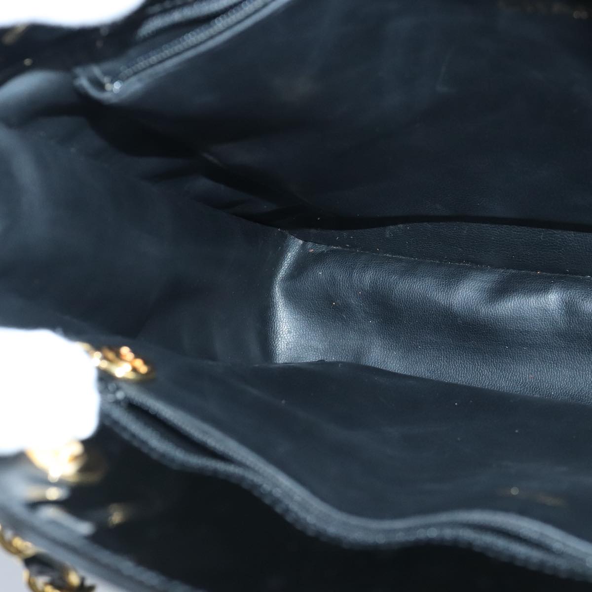 CHANEL Chain Tote Bag Patent leather Black Gold CC 97057