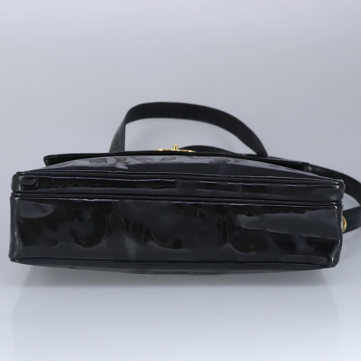 CHANEL Chain Tote Bag Patent leather Black Gold CC 97057