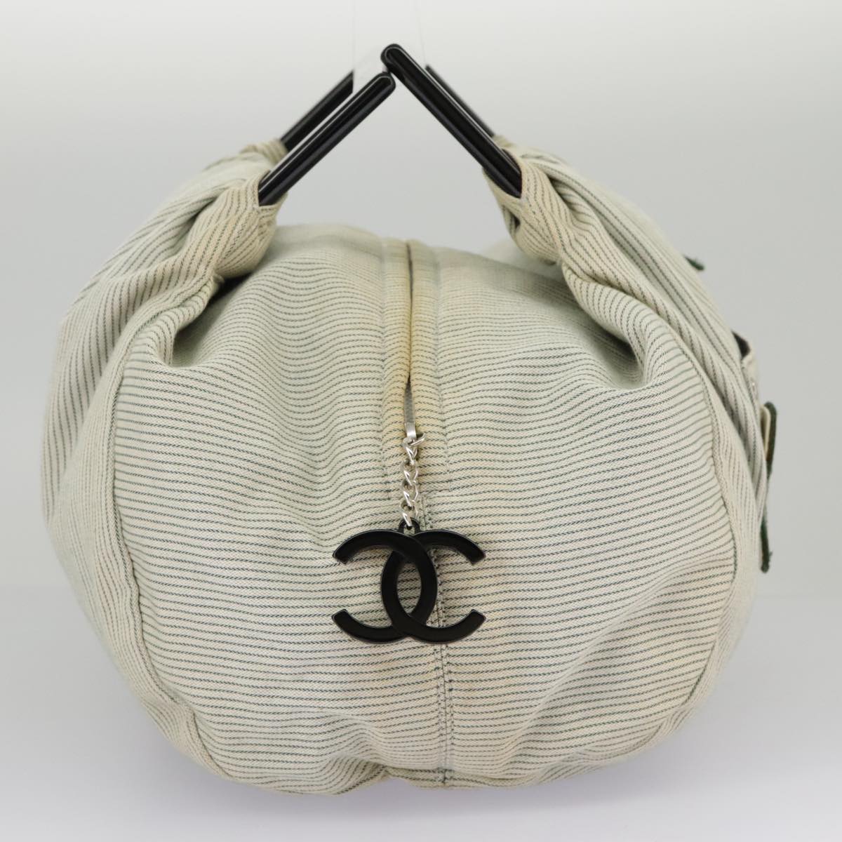 CHANEL Hand Bag Canvas Green Silver CC 97061